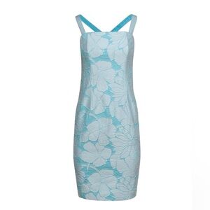 Etcetera Turquoise Floral Textured Sleeveless Midi Dress Size 6